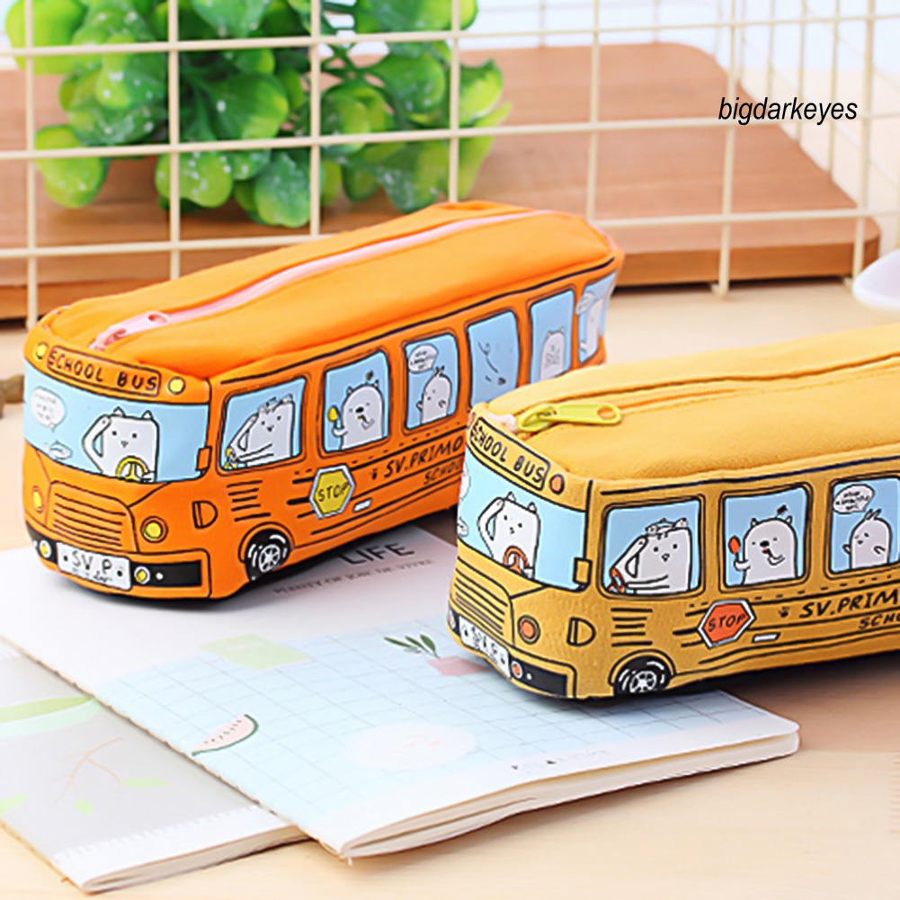 Túi Đựng Bút Bằng Vải Canvas Hình Xe Buýt Hoạt Hình Sáng Tạo