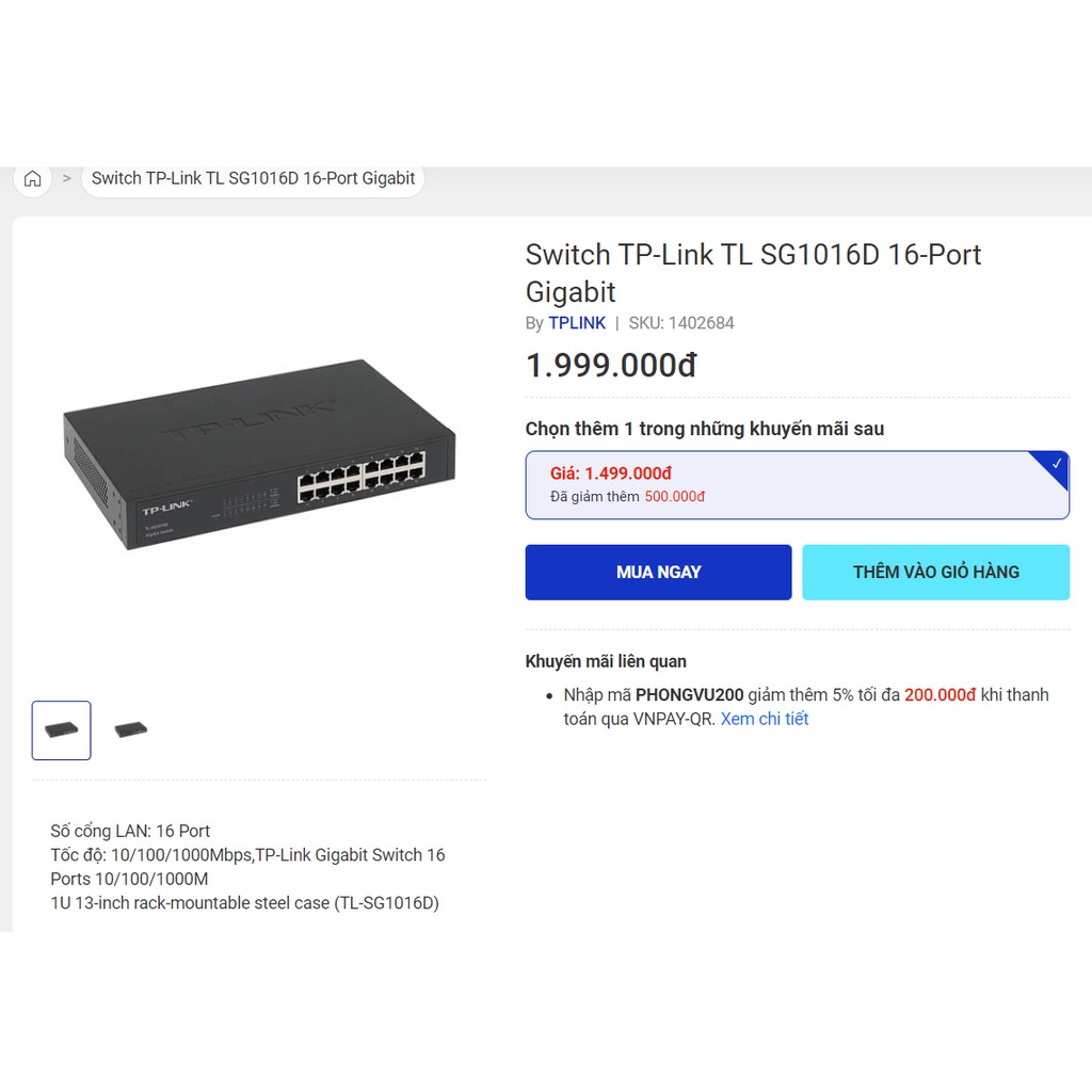 Switch TP-Link TL SG1016D 16-Port Gigabit