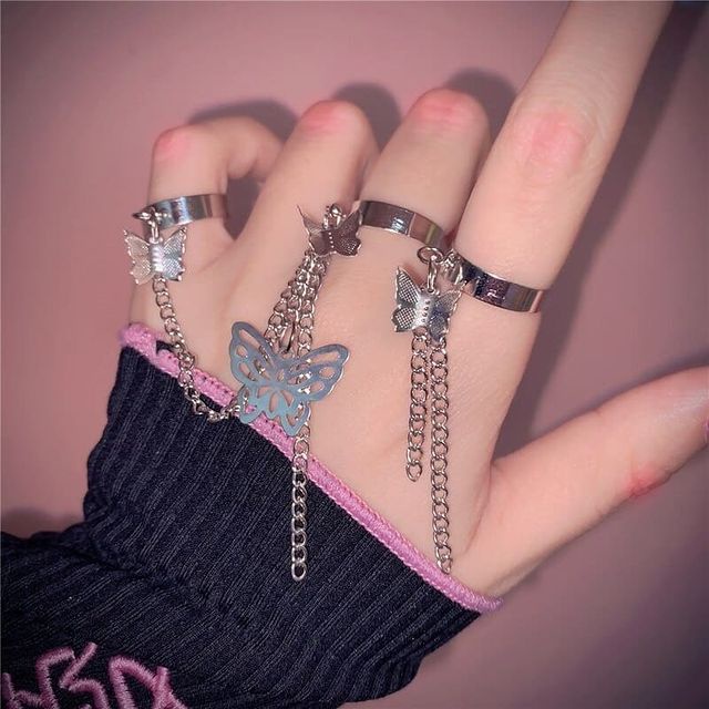 Bộ nhẫn hở hình bướm phong cách punk có thể điều chỉnh thời trang cho nữ