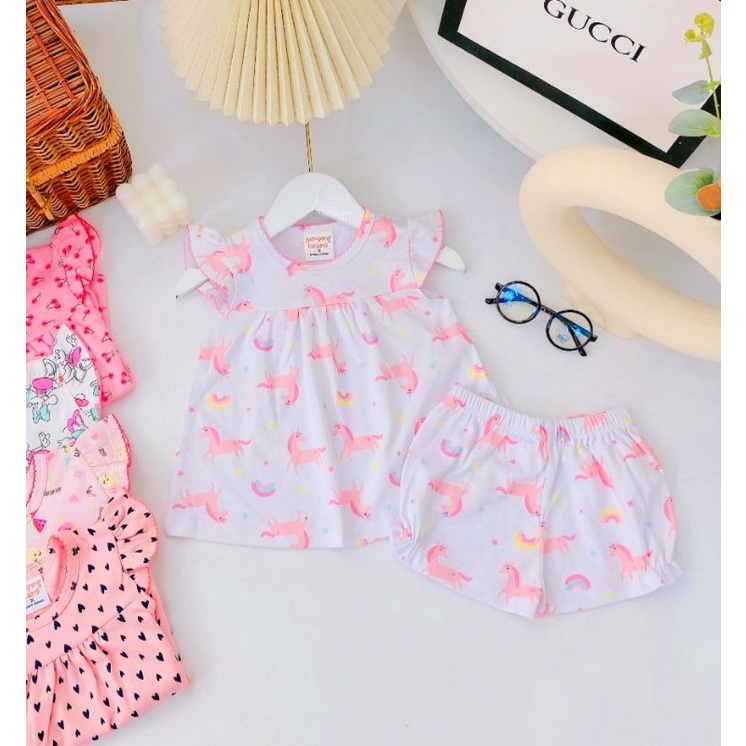 Bộ cộc tay bé gái bánh bèo cánh tiên cotton xuất Nhật