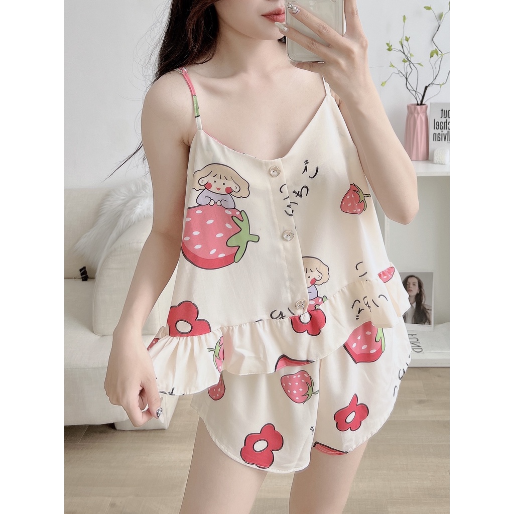 Bộ đồ ngủ Just Bra thiết kế 2 dây thoáng mát đáng yêu LM178