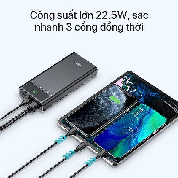 Pin Sạc Dự Phòng ACOME AP201 20000mAh Sạc Nhanh 22.5W 2 Cổng USB Micro Type c QC3.0 - BẢO HÀNH 18 THÁNG BenZ Store