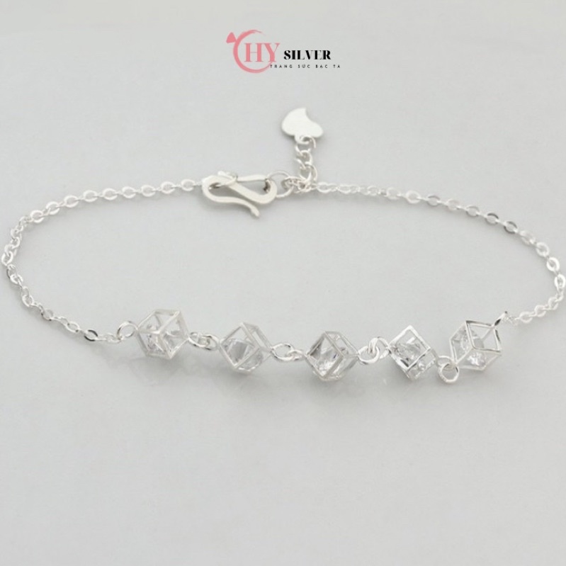 Lắc tay vòng tay bạc ta 5 lập phương hộp đá vòng tay bạc thật đơn giản nhẹ nhàng giá rẻ