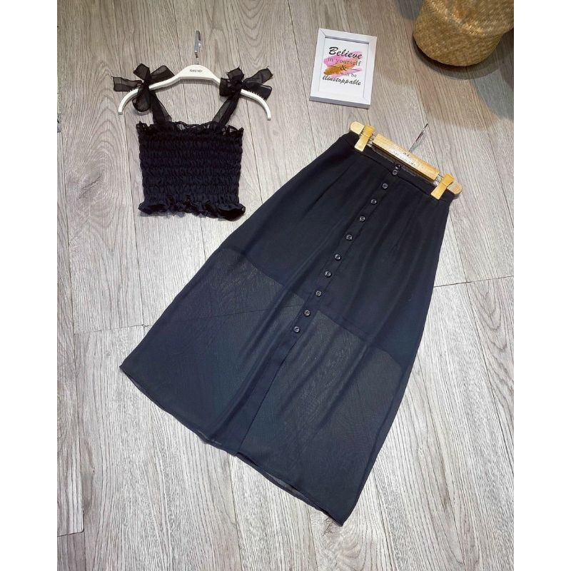 Chân váy chữ A vôn xẻ phối nút | BigBuy360 - bigbuy360.vn