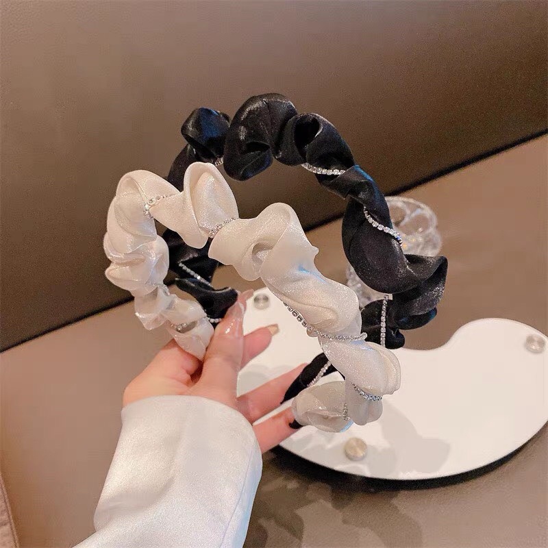 Bờm tóc voan bóng nhún kèm dây đá lấp lánh BT565