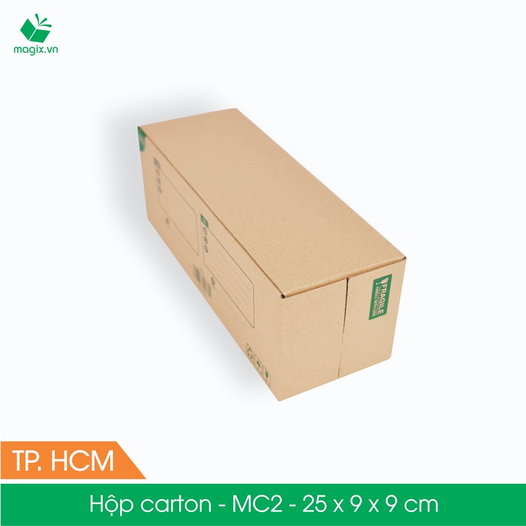 MC2 - 25x9x9 cm - 100 Thùng hộp carton + tặng 50 decal HÀNG DỄ VỠ