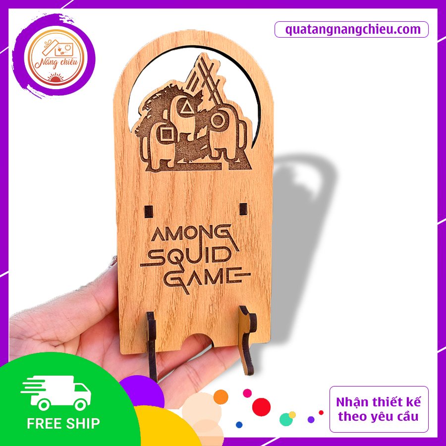 Giá đỡ điện thoại mẫu Sqiud Game Trò Chơi Con Mực bằng Gỗ cực HOT - Decor bàn làm việc thông minh