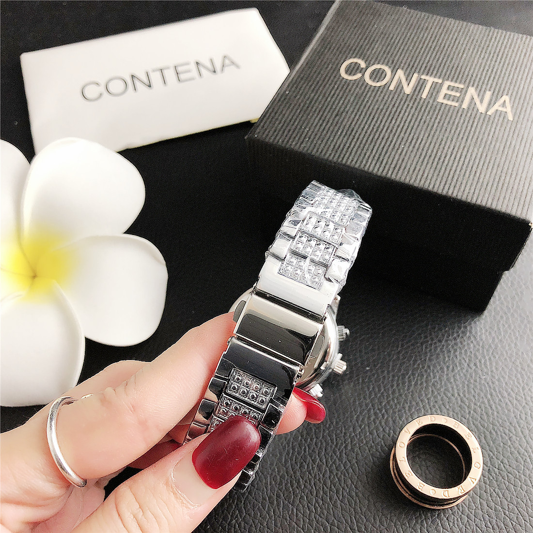 CONTENA Luxury Women's Watches Rhinestone Ladies Stainless Steel Quartz Watch #8119