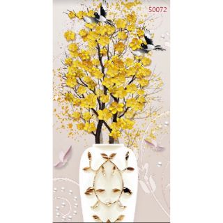 Tranh dán tường 3D bình hoa mai vàng