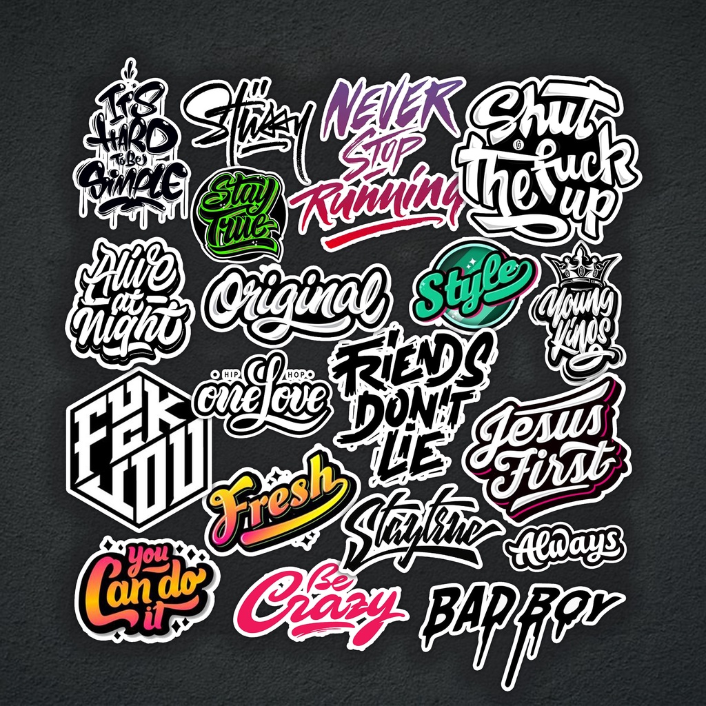 STICKER TYPO SET STICKER TRANG TRÍ MŨ BẢO HIỂM, ĐIỆN THOẠI, LAPTOP