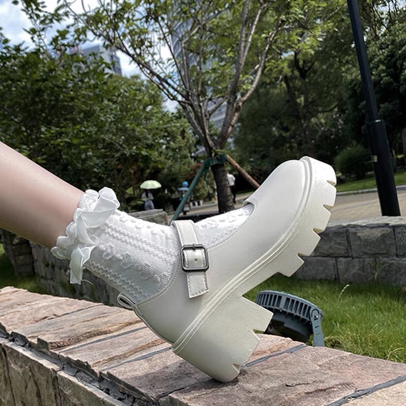 Giày búp bê lolita nữ cao cấp đế cao mũi tròn kiểu ulzzang xinh giá rẻ JAENIA GD009