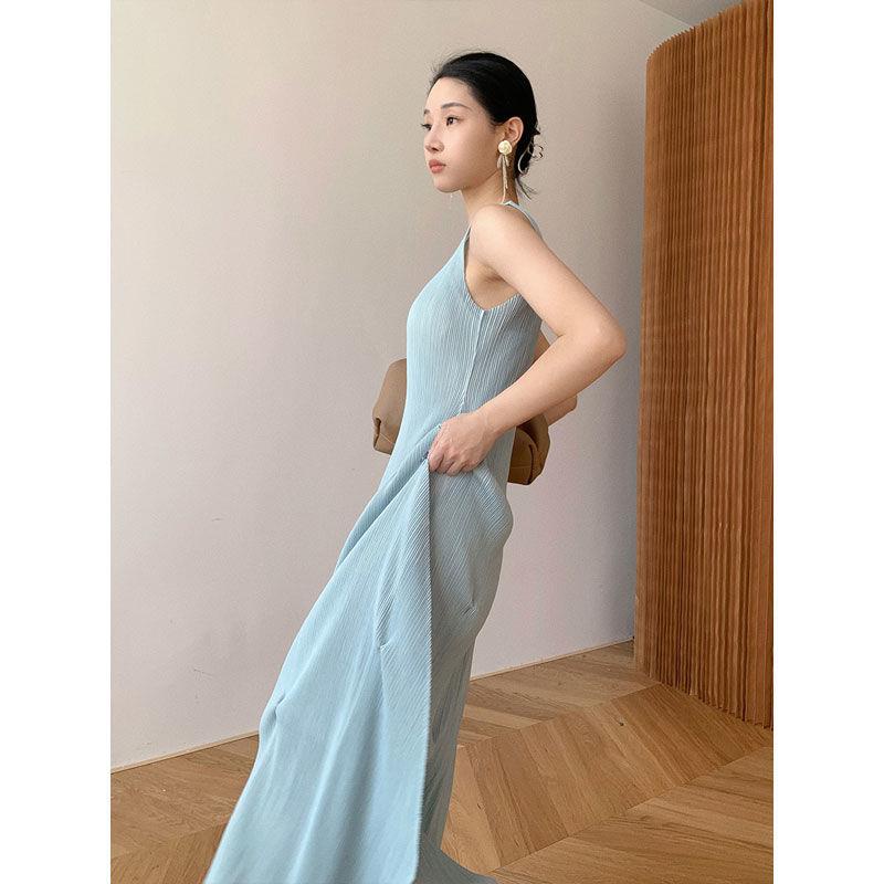 Đầm Dài Trung Bình Xếp Ly Màu Xanh Bạc Hà Thanh Lịch Thời Trang Mùa Hè Hàng Mới Dành Cho Bạn Nữ