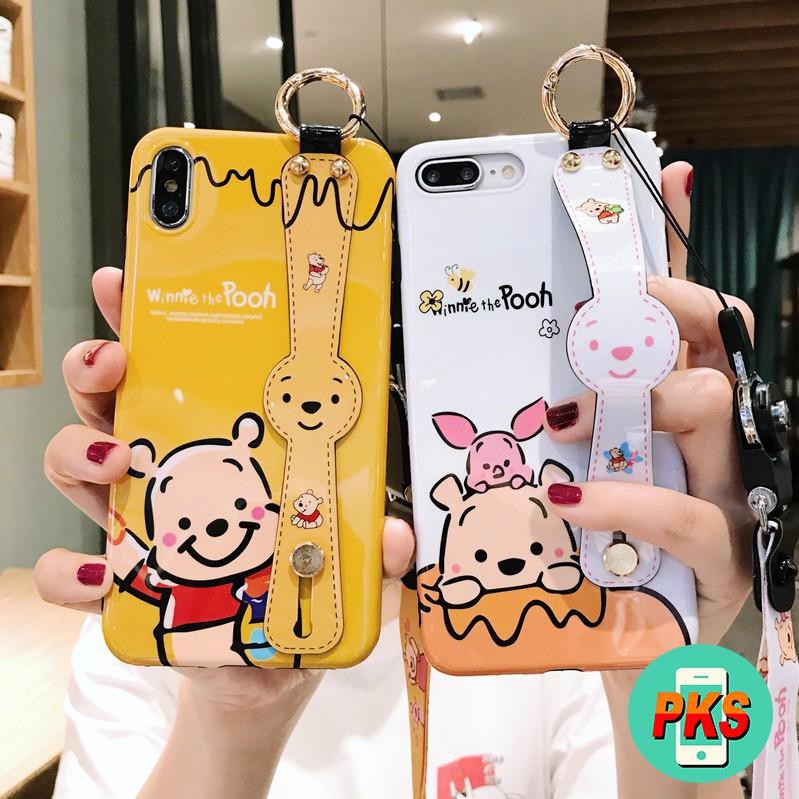 Ốp lưng iphone có móc tay kiêm giá đỡ điện thoại Gấu Pooh - Lợn Piglet 7plus/8/8plus/x/xs/11/12/pro/max/plus/proma -Hồng