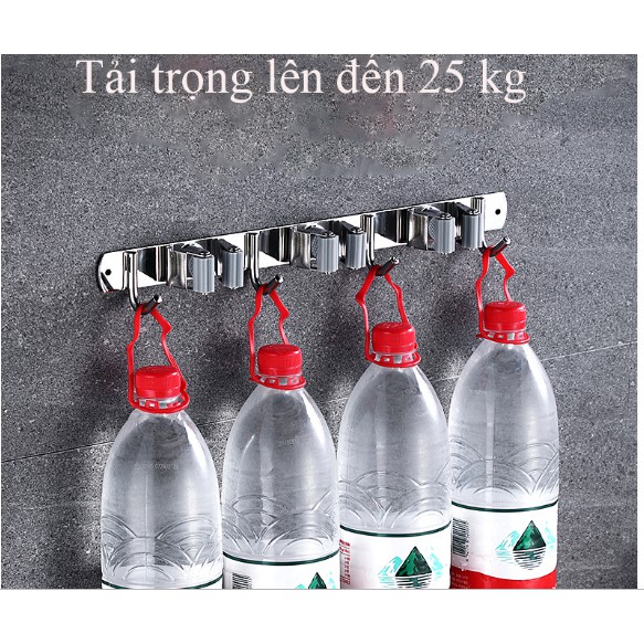 Bộ móc treo chổi, cây lau nhà, cọ chà toilet, khăn lau...chất liệu inox sus304-Tặng kèm keo dán và ốc vít