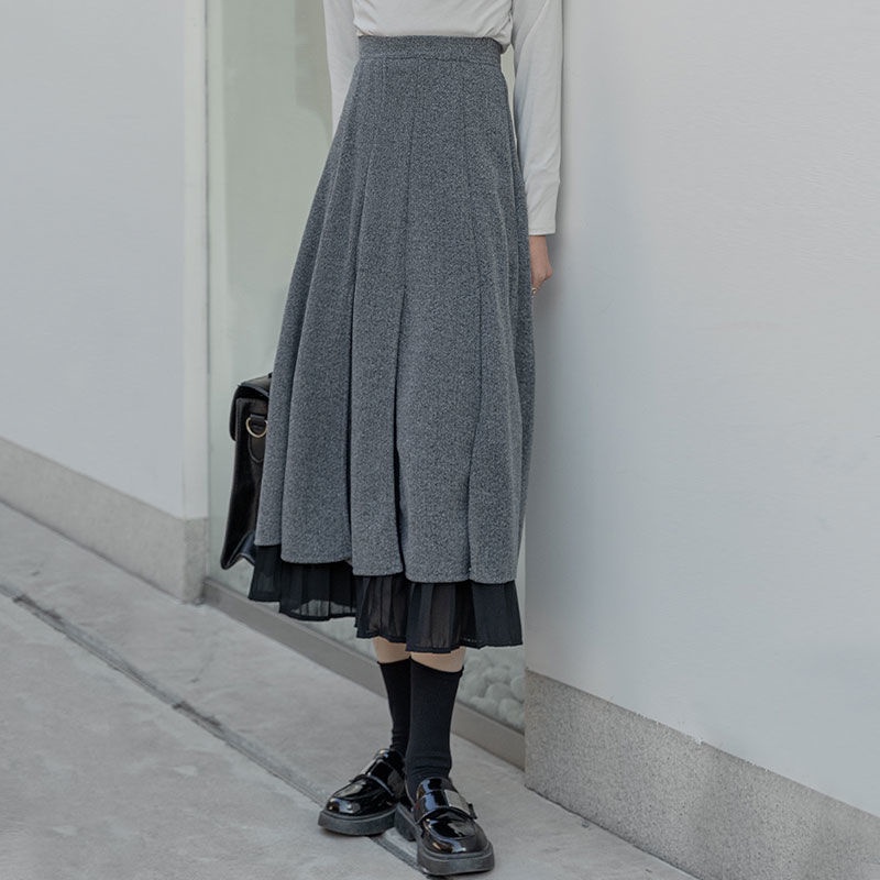 Chân Váy Len Dài Lưng Cao Màu Xám Thời Trang Trẻ Trung
