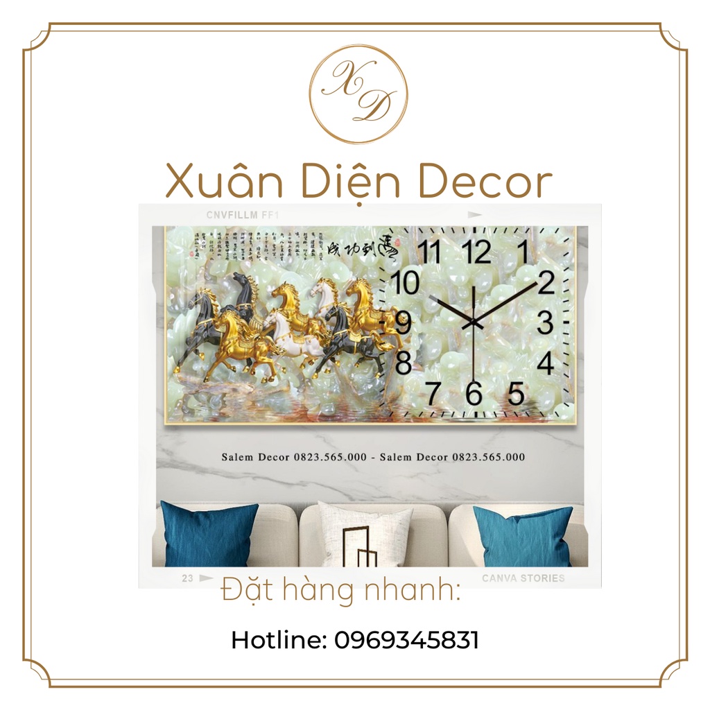 Đồng Hồ Treo Tường, đồng hồ Tráng Gương 3D, Mã Đáo Thành Công QC-watch, tặng kèm pin và phụ kiện treo