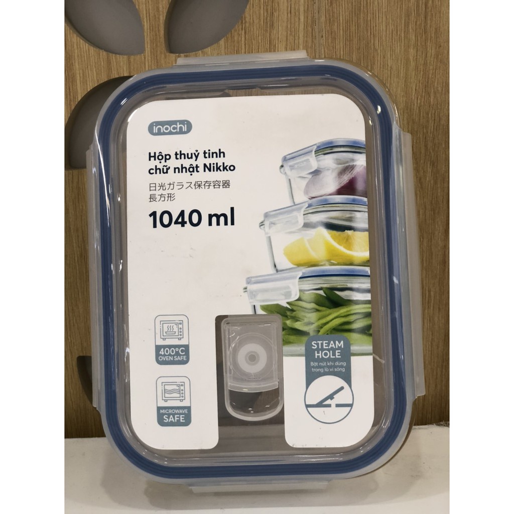 Hộp thủy tinh chữ nhật INOCHI NIKKO 1040ml (02 ngăn)