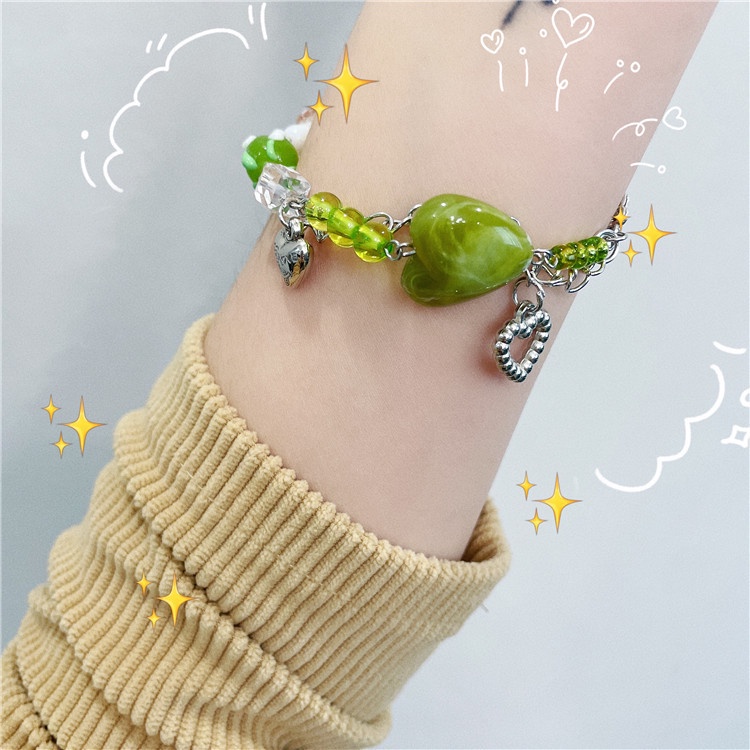 IF ME Vòng đeo tay   dạng chuỗi hạt phối mặt hoa/ bướm/ trái tim dễ thương thời trang