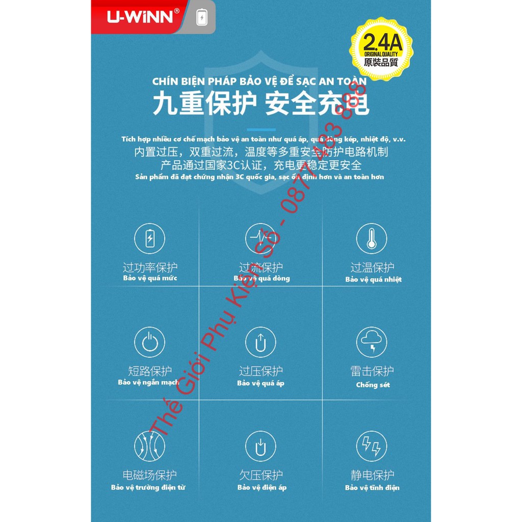 Củ sạc điện thoại 2.4A U-WINN UW-P29 (hàng nội địa trung quốc) Sạc nhanh cho điện thoại, máy tính bảng ...