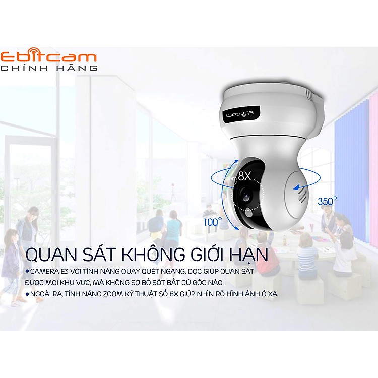 Camera IP Wifi Ebitcam E3 (4.0MP - Utral HD+ 1520P), tích hợp AI thông minh phát hiện khuân mặt, đàm thoại 2 chiều