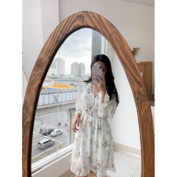 VÁY NỮ_ Váy hoa nhí vintage cổ V nền trắng be hoa xinh JAMOO (hàng sẵn) | BigBuy360 - bigbuy360.vn