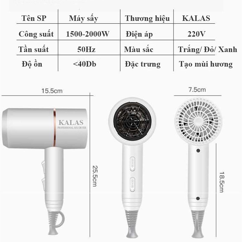 Máy sấy tóc XIAOMI SHOWSEE- Máy sấy tóc KALAS bổ sung ion âm công Suất 1800W Cao Cấp Chống Xù Rối Khô Tóc