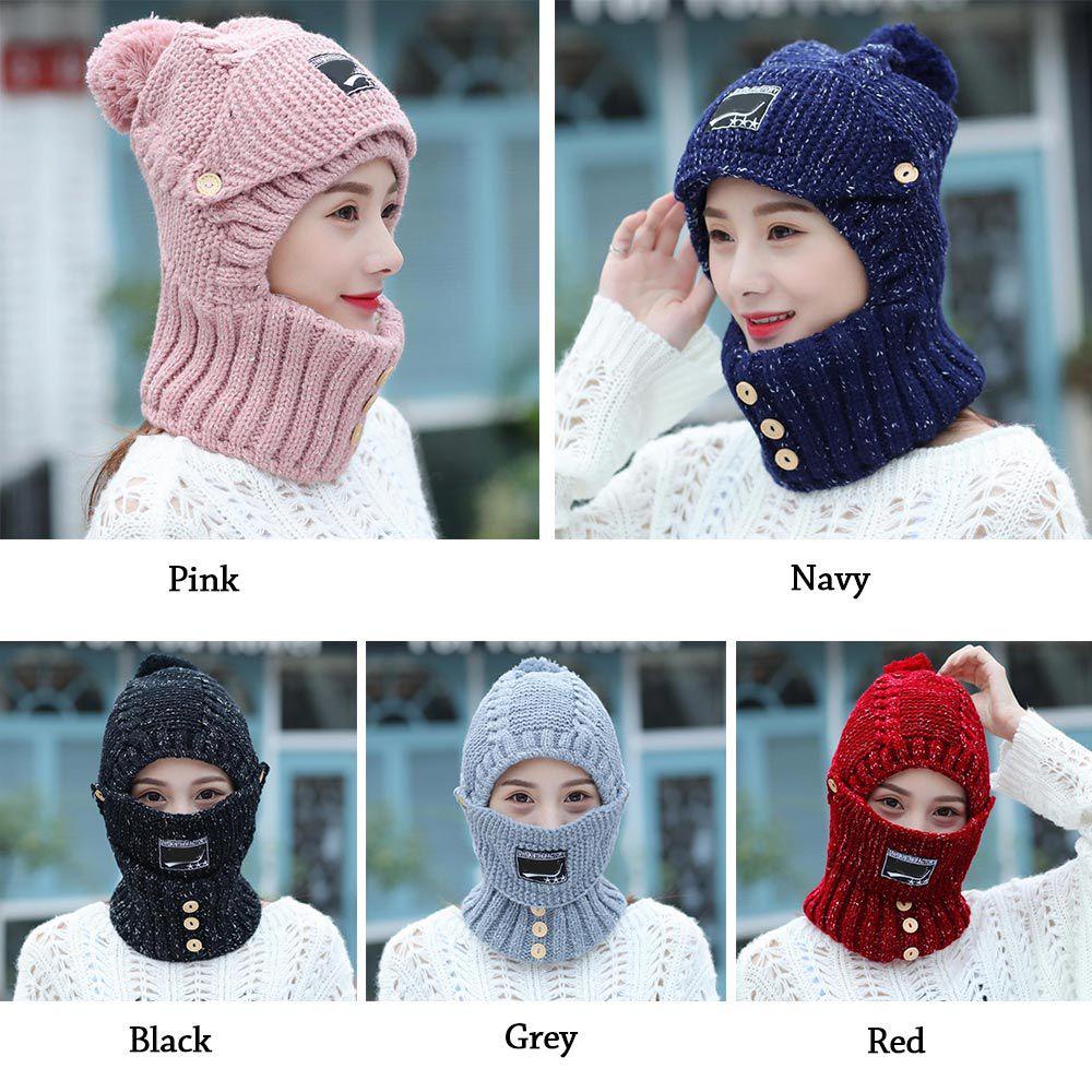 Set Mũ Len + Khăn Choàng Cổ + Chụp Tai Dày Dặn Giữ Ấm Thời Trang Cho Nữ