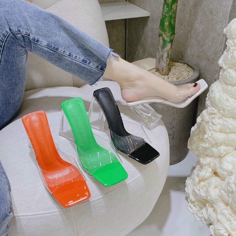 Giày Gót tam giác mũi vuông tam giác Quai bản mika gót ly 9cm xinh hót 2022