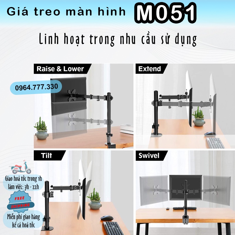 M051 Giá Treo Màn Hình #Giá Đỡ Màn Hình #Xoay 360 độ - [Màn hình 17 - 27 Inch] [Rẻ Hơn  F80] [Cao cấp hơn XL03]