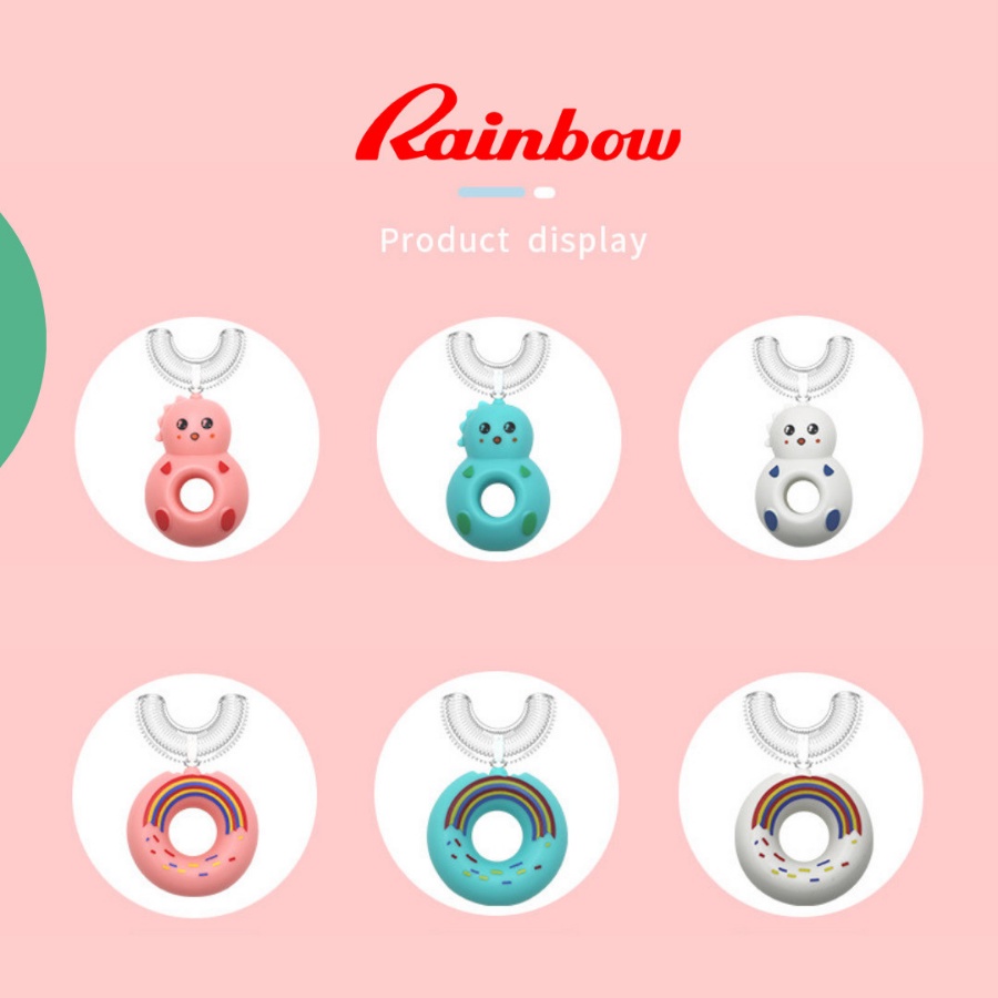 Bàn chải chữ U Cầu Vồng cho bé - Bàn chải cầm tay cầu vồng Rainbow dành cho trẻ từ 2 đến 12 tuổi tập đánh răng