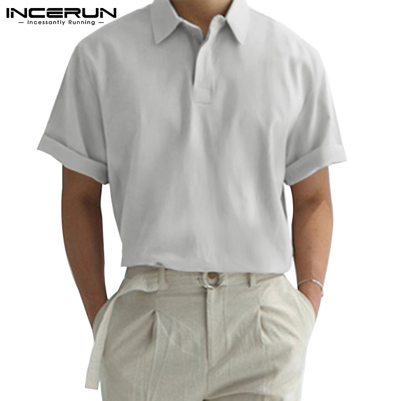 Áo thun polo INCERUN tay ngắn màu trơn 3 tùy chọn đơn giản cho nam