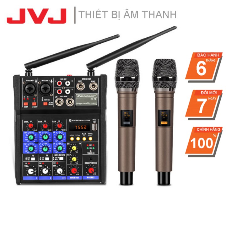 Bộ Sound Card Micro Bluetooth Karaoke hỗ trợ livestream JVJ BT36 – Mixer kèm mic không dây Auto Tune chuyên nghiệp BH 6T