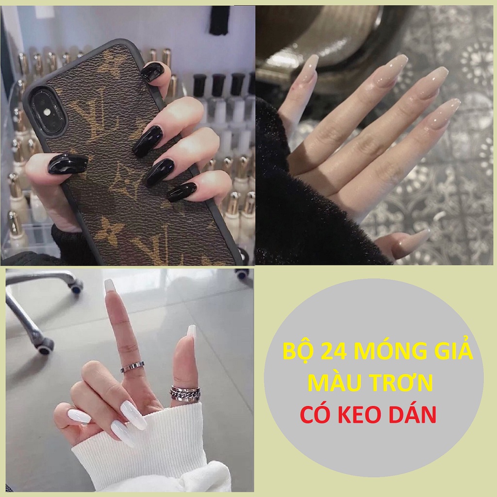 Bộ 24 móng tay giả dài màu trơn sang trọng  SẴN KEO DÁN