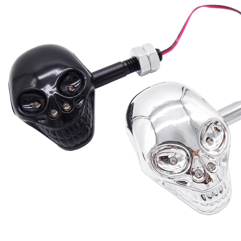 1 Cặp Đèn Tín Hiệu Xe Máy Hình Đầu Lâu Trắng / Đen 12v