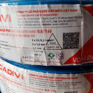 Dây điện đôi Cadivi 2x32 (VCmd/LF 2x1.0mm) 100m
