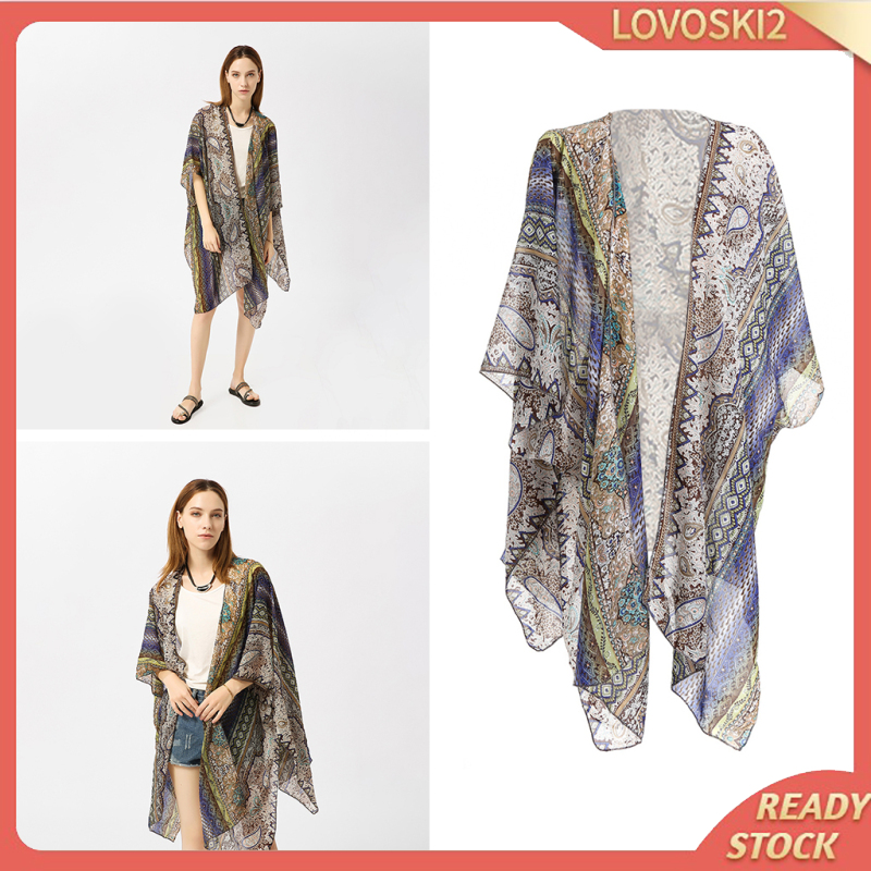 Áo Khoác Kimono Chiffon Dáng Dài In Họa Tiết Hoa Phong Cách Boho Thời Trang Mùa Hè Cho Nữ Lovoski2