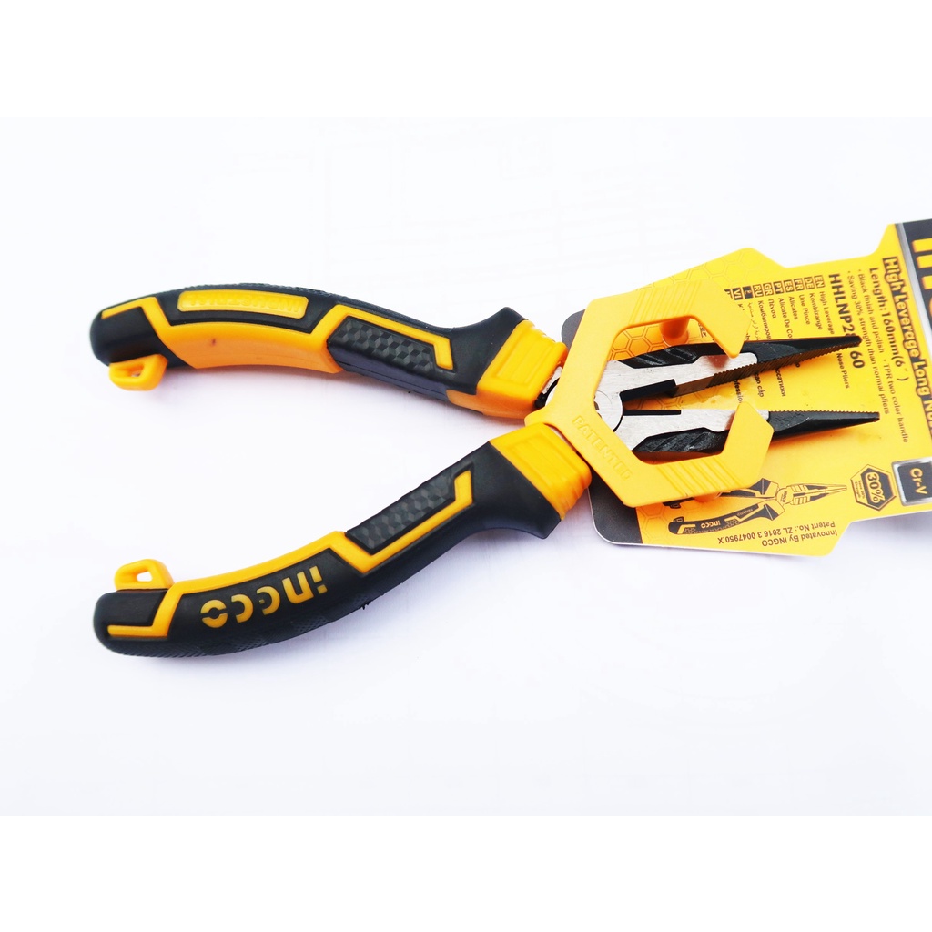 Kìm mũi nhọn mỏ dài cao cấp 6 inch 160mm chất liệu thép Crv Ingco HHLNP28160 tay cầm 2 màu