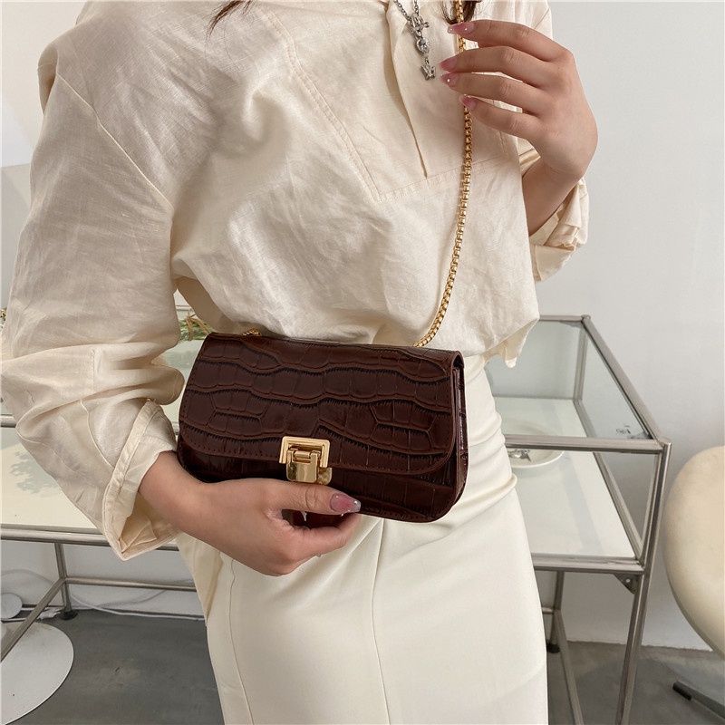 Túi Đeo Vai Họa Tiết Đá Phối Dây Xích Thời Trang Cho Nữ