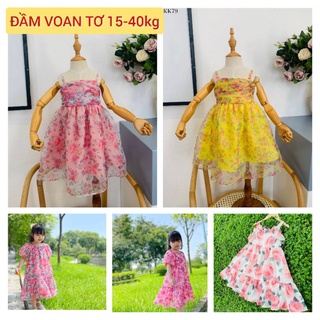 Đầm váy voan tơ dài bé gái dễ thương mềm mại dáng xòe hoa nhí Haivanco mềm mại thoáng mát bé gái 2 đến 10 tuổi đi tiệc