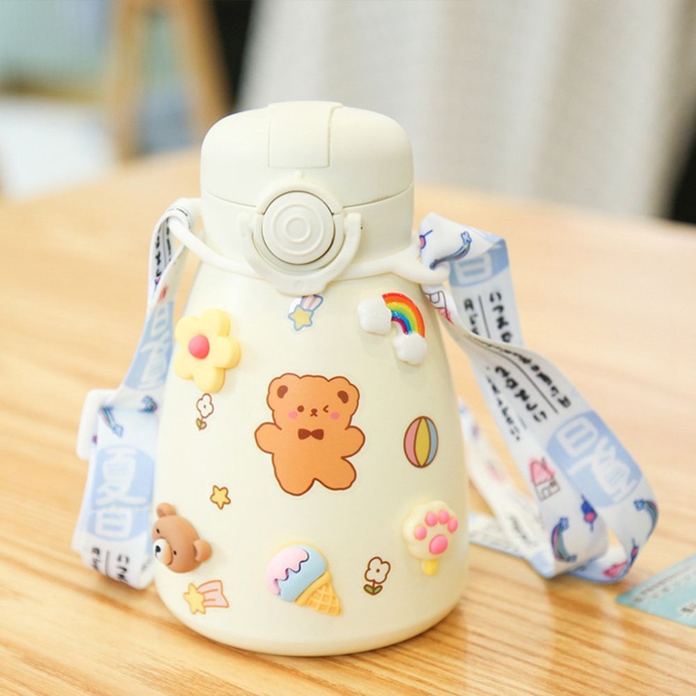 Bình đựng nước giữ nhiệt 500ml bằng thép không gỉ chống tràn có dây đeo dễ thương cho bé gái