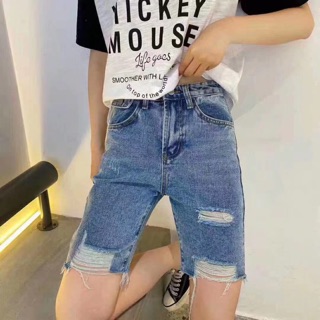 Quần jean ngố đậm rách túi đắp Bigsize