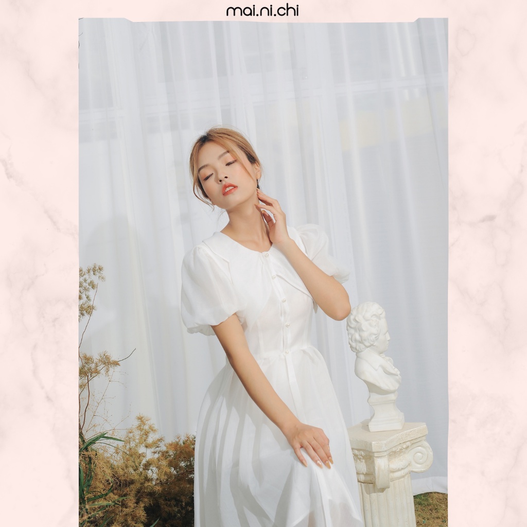 Váy Camila TRẮNG Chất Tơ Organza Form Dáng Midi Chiết Eo Sang Trọng, Quý Phái, Cổ Điển _mai.ni.chi