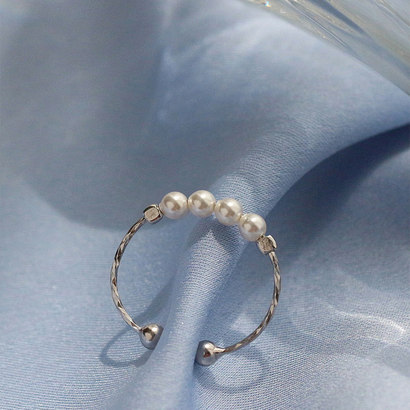 Korean Fashion Simple Pearl Beaded Finger Knot Ring For Women