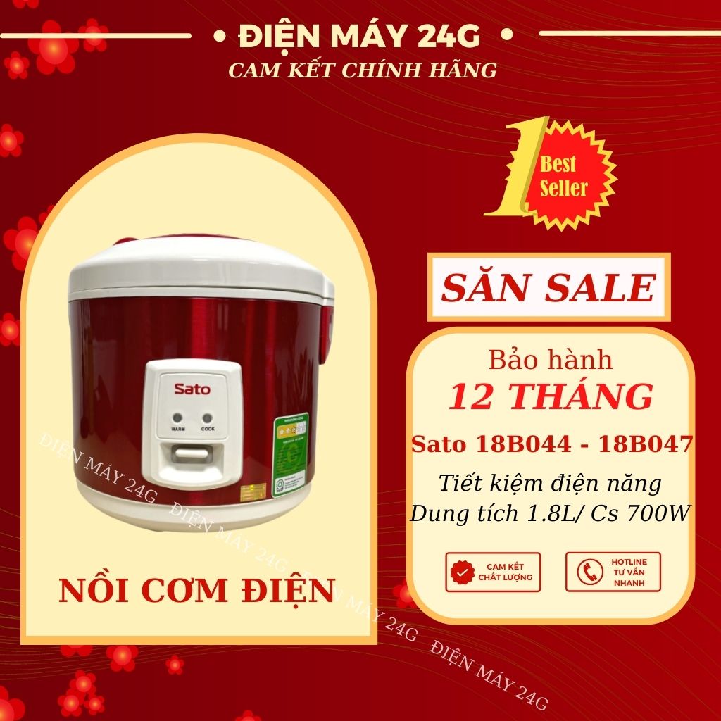 Nồi cơm điện Sato 1.8 Lít lòng nhôm phủ chống dính cao cấp nồi cơm cao tần mini thương hiệu nhật bản (18B044 - 18B047)