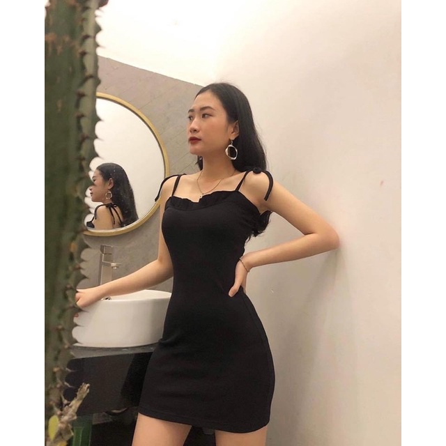 váy đầm 2 dây ôm body đen
