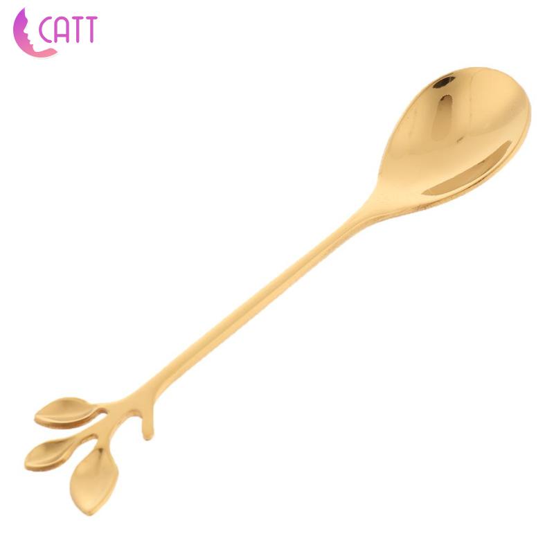 [Dadada1] Muỗng Cà Phê Bằng Thép Không Gỉ Họa Tiết Lá Nhiều Màu Sắc