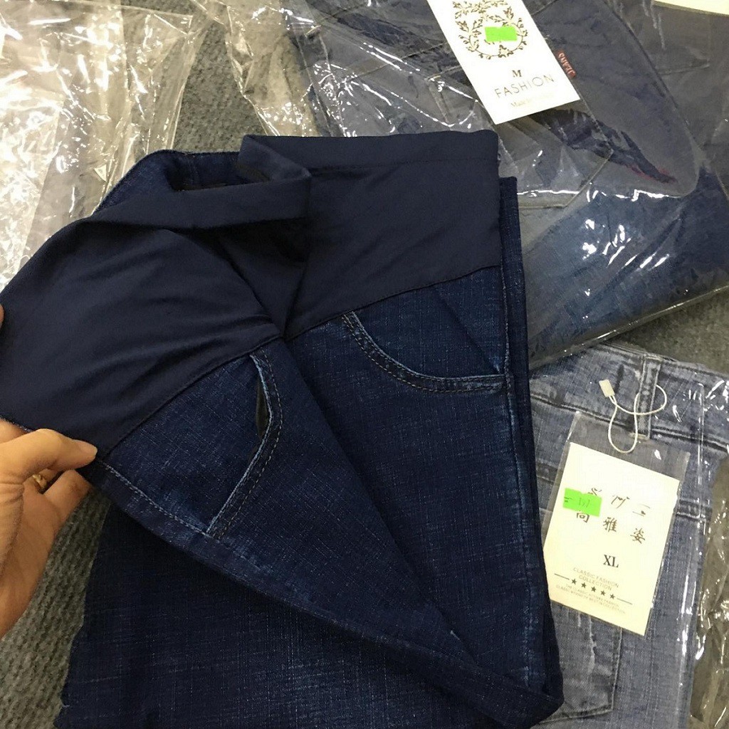 Quần bò bầu thi.ê.t k.ế , Quần jeans bầu,  Form chuẩn Việt - Chất mềm đẹp - Đủ size cho mẹ bầu mặc - Màu xanh than
