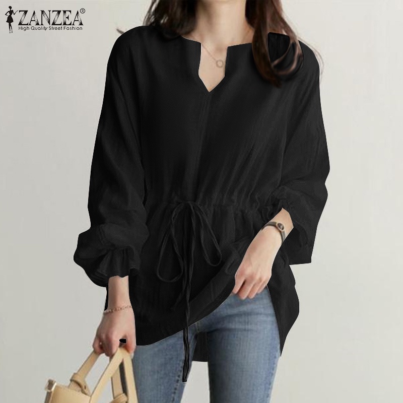 Zanzea Áo Sơ Mi Tay Dài Phồng Cổ Chữ V Phối Dây Rút Thời Trang Dành Cho Nữ