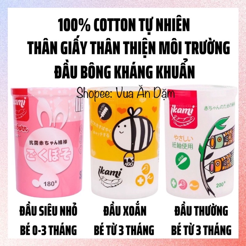 Tăm bông IKAMI / JUBON thân giấy kháng khuẩn Nhật Bản Chuyên Dụng Dành Cho Trẻ