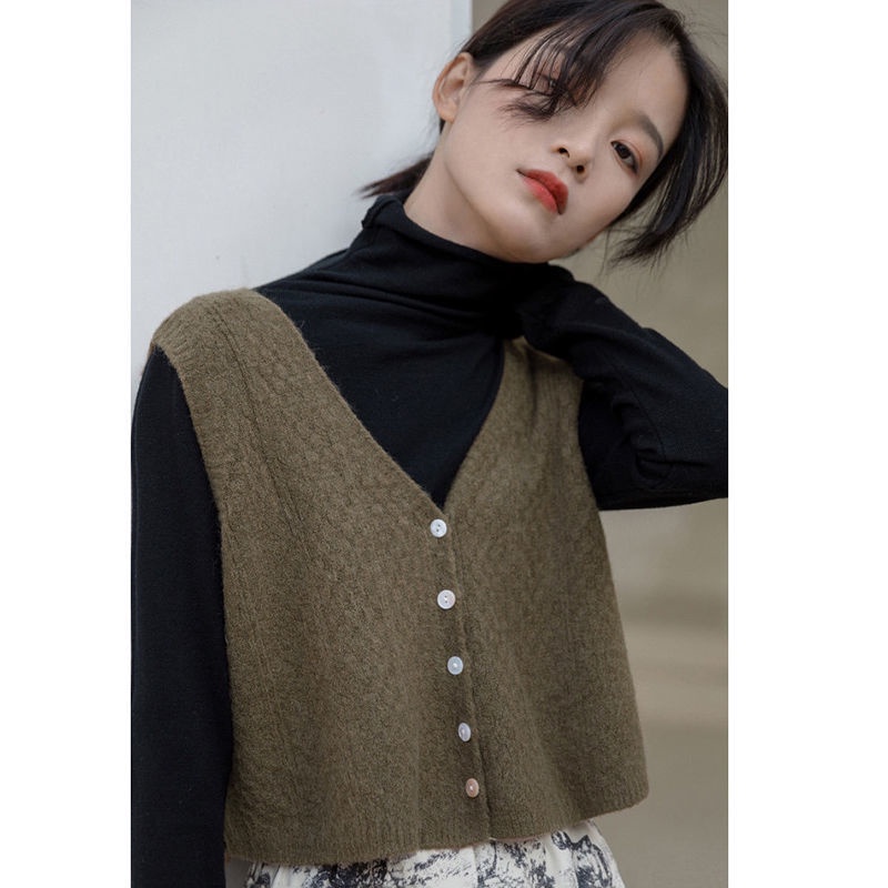 Áo sweater Dệt Kim Sát Nách Cổ Chữ v Phong Cách Harajuku